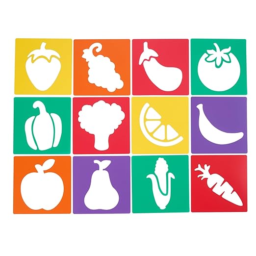 Colorations Fruit & Vegetable Shapes Stencils for Kids, 8 inches, Jumbo, Sturdy, Quality, Washable, Paint, Draw, Spray, Classroom, Arts & Crafts, Teacher, Educational