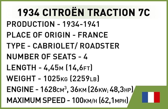 Cobi toys 199 Pcs Hc WWII /2264/1934 Citroen Traction 7C