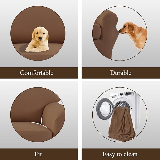 Easy-Going 4 Pieces Microfiber Stretch Recliner Slipcover – Spandex Soft Fitted Sofa Couch Cover, Washable Furniture Protector with Elastic Bottom for Kids, Pet(Recliner, Brown)