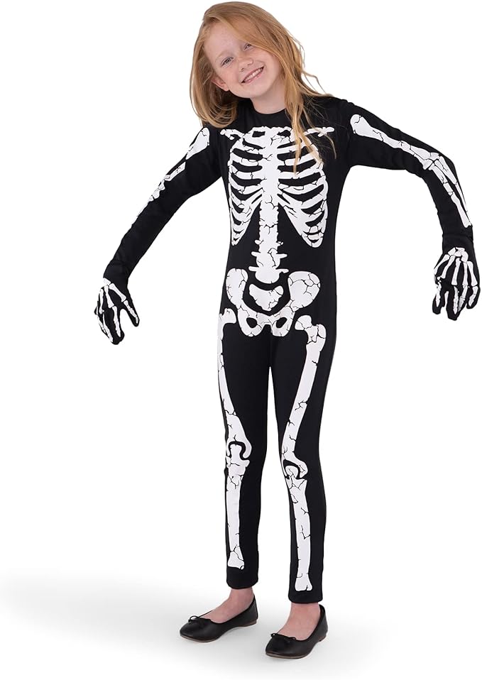 Spooktacular Creations Kids Halloween Skeleton Costume Glow-in-The-Dark for Girls, Toddlers Skeleton Jumpsuit for Cosplay