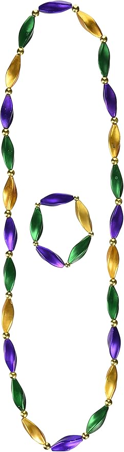 Mardi Gras Satin Swirl Beads/Bracelet Set (gold, green, purple) Party Accessory (1 count) (1/Card)