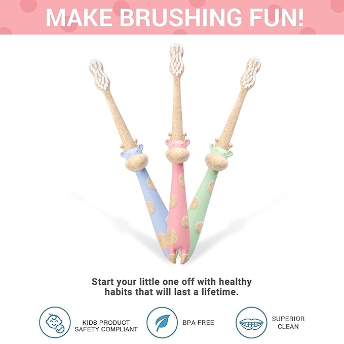 ROARex Vegan Eco Friendly All Natural Kids Toothbrush Made from Plants – Sweet Baby Giraffe | 100% Biodegradable and Compostable | 1% for The Planet Product