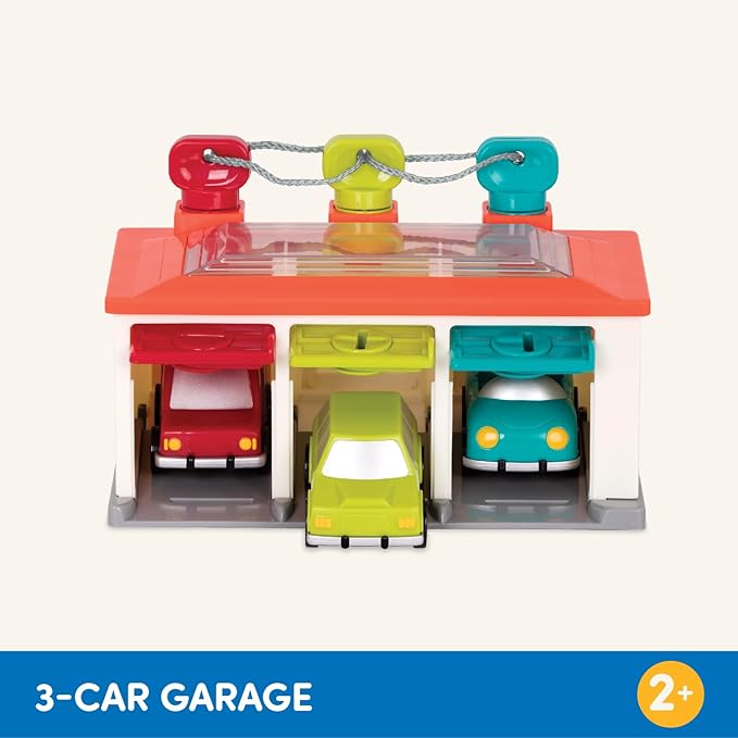 Battat – Car & Color Sorting Playset – Cause-And-Effect Toy – Push & Go Cars – Color-Coded Matching – 2 Years + – 3-Car Garage