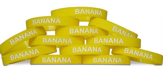 Novel Merk Banana Yellow Party Favor & School Carnival Prize Silicone Rubber Band Wristband Bracelet (12 pieces)