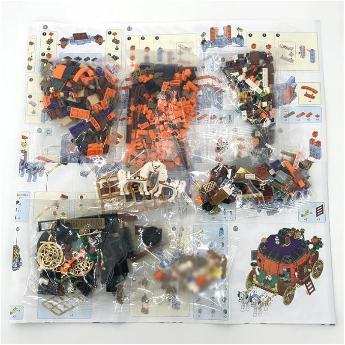 Street View Halloween Haunted House Bricks Model Set, 839Pcs DIY Halloween Pumpkin Carriage Building Block Assembly Mini Particle Construction Toy