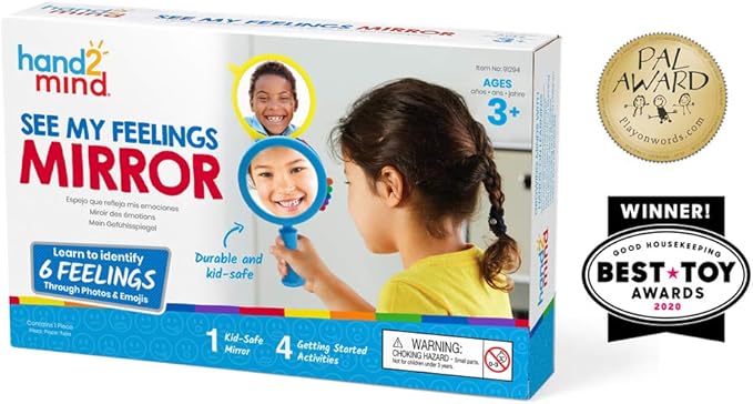 hand2mind See My Feelings Mirror (Set of 4) and Sensory Fidget Tubes (Set of 4) | Calming and Anxiety Relief Toys for Kids