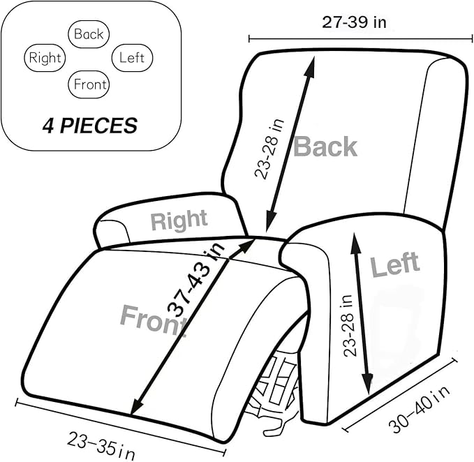 NILUOH Recliner Covers 4-Pieces Stretch Lazy Boy Recliner Chair Covers with Pocket Floral Pattern Reclining Slipcovers Soft Sofa Slipcover Furniture Protector for Pets Kids (Recliner, Pattern 34)