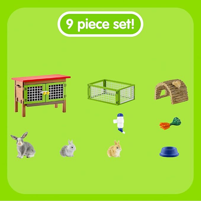 Schleich Farm Animal Toys and Playsets - Farm World 8 Piece Rabbit Hutch Set with Figurines, Farming Hutch and Accessories for Kids Ages 3 and Above