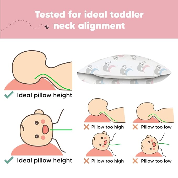 Toddler Pillow with Pillowcase - 13x18 My Little Dreamy Pillow, Organic Cotton Toddler Pillows for Sleeping, Kids Pillow, Travel Pillows, Mini Pillow, Nursery Pillow, Toddler Bed Pillow (Moon Sloth)