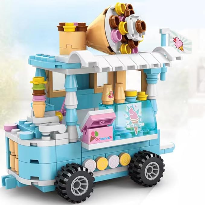 Girls Building Blocks Toys 184 Pieces Ice Cream Truck Set Toys for Girls Models Pink Building Bricks Toys STEM Toys Construction Play Set for Kids Best Gifts for Girls Age 6-12 and Up