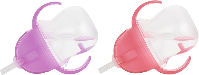 Munchkin® Splash™ 4 Piece Toddler Divided Plate and Bowl Dining Set, Pink/Purple & Any Angle™ Weighted Straw Trainer Cup with Click Lock™ Lid, 7 Ounce, 2 Pack, Pink/Purple