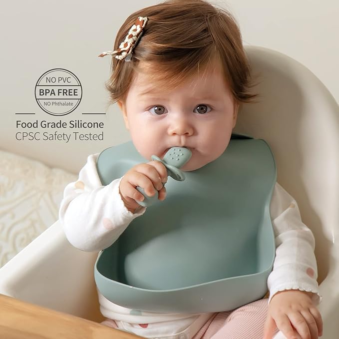 SAMiGO Silicone Baby Spoons Self Feeding 6+ Months - Infant Toddler Utensils - First Stage Baby Led Weaning Feeding Supplies - Set of 3 Pack