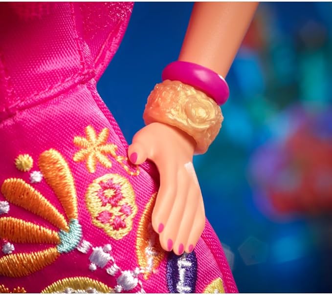 Barbie Signature Fashion Doll, 2023 Dia de Muertos Collectible Wearing Ruffled Pink Gown & Holding Tiny Ofrenda, Includes Doll Stand