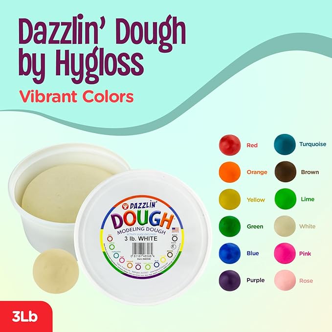 Hygloss Play Modeling Dough - White Dough Unscented - Safe & Non-Toxic for Kids Arts & Crafts - Party Favors - Classroom Supplies - 3lb