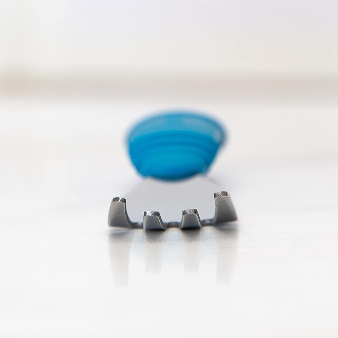 Bumkins Toddler Utensils, Kids Size Fork and Spoon Set, Silicone and Stainless-Steel Training Silverware, Angled Forks / Sporks for Self-Feeding, Children Hold Learning to Eat, 18 Mos Up, Dark Blue