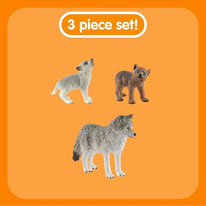 Schleich Wild Life 3pc. Mother Wolf and Baby Wolf Pups Figurine Set - Authentic and Highly Detailed Toy Set, Durable for Education and Fun Play, Perfect for Boys and Girls, Ages 3+