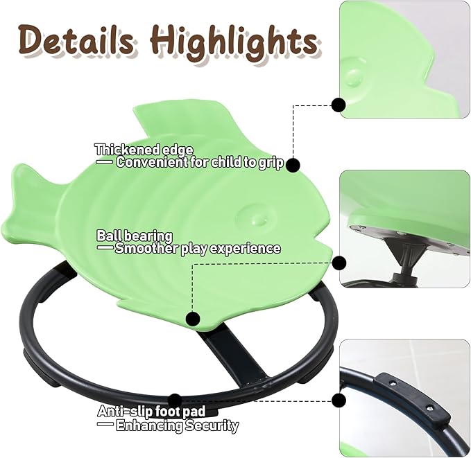 Kids Swivel Chair Sensory Chair for Kids, Spinning Chair Kids Balance Physical Therapy Equipment, Kids Indoor Outdoor Play Equipment， Science Seat for Kids 3-9 (Light Green)