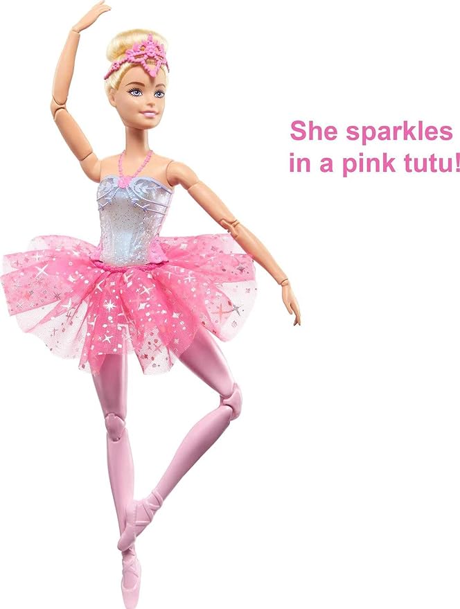Barbie Dreamtopia Doll, Twinkle Lights Posable Ballerina with 5 Light-Up Shows, Sparkly Pink Tutu, Blonde Hair & Hair Accessory