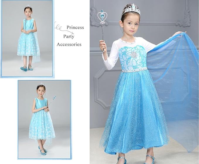 Princess Elsa Costume Dress up Accessories for Girls Elsa Cosplay Accessories Christmas Gifts Set Elsa Gloves Tiara Crown Necklace Wand Earrings Ring Princess Accessories for Girls