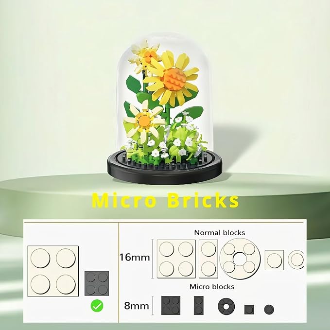 Sunflower Flowers Micro Bricks Building Set with Dust Cover,Artificial Flowers Botanical Collection for Home Decor, Creative Gifts for Adults Women Boys Girls,310 Pieces