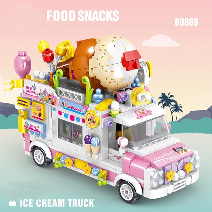 Ice Cream Truck Building Set for Age 8 9 10 11 12 Year Old Kids, Mini Blocks STEM Toy Building Sets for Girls, Girls Building Block Construction Kits, Best Birthday Gift for Girls 593pcs