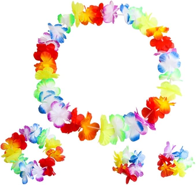 Fortuning's JDS Boys Girls Hawaiian Flowers Leaf Grass Skirts Garland Costume Set Beach Party Favors