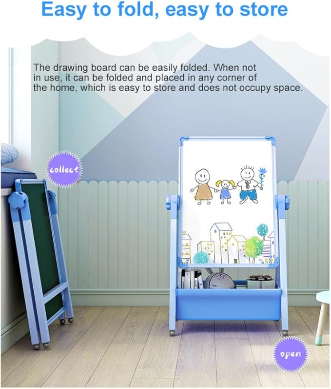 Harmoniousplay Kids Double Sided Easel Double Sided Magnetic Whiteboard and Chalkboard Adjustable Height Art Easel Ages 2 and Up (Blue), Pink