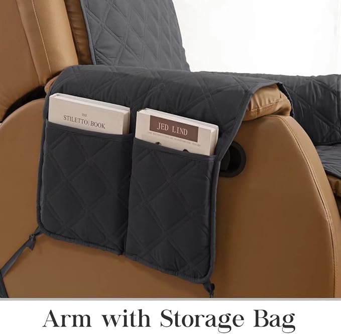 TOMORO Non-Slip Quilted Recliner Cover, 100% Waterproof Recliner Chair Slipcover Furniture Protector with Pockets, Washable Couch Cover with Elastic Straps for Kids and Pets，23 Inch