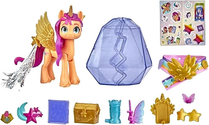 My Little Pony: A New Generation Movie Crystal Adventure Alicorn Sunny Starscout - 3-Inch Alicorn-Style Toy, Surprise Accessories, Bracelet