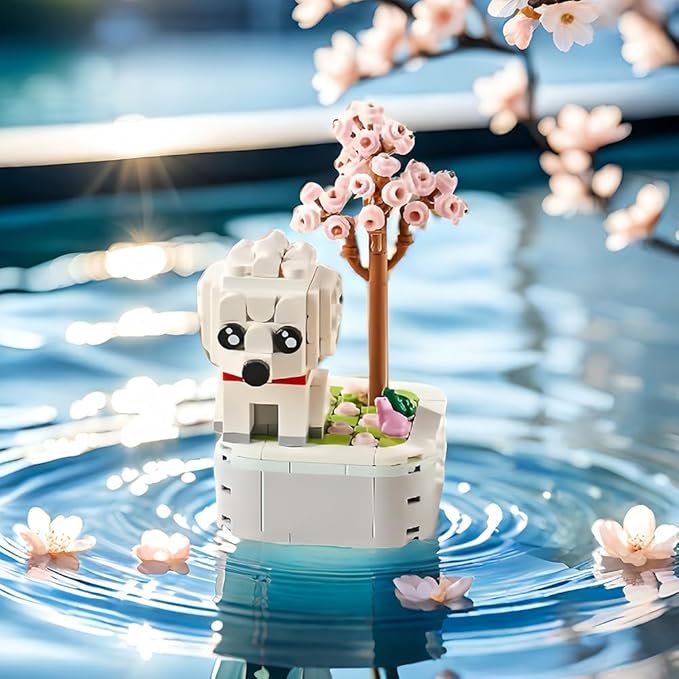 Dog Building Decoration Set Flower Bouquet Blocks- Mini Blocks Arts and Crafts for Kids Ages 6-12+, Home Decor Gifts for Him and Her, Adults(217 PCS)