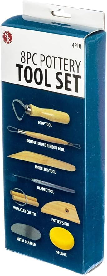 SE Pottery and Clay Carving Tool Set with Wooden Handles- Pottery Kit for Beginners- Clay Sculpting Set of 8 Pcs - 4PT8