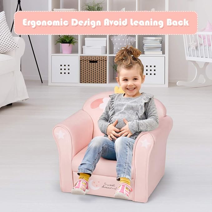 Costzon Kids Couch, Children's Sofa Armrest Chair with Pattern, Toddler Furniture w/Sturdy Wood Construction, Preschool, Lightweight Kids Couch Sofa Chair for Aged 1-5 Boys & Girls Gifts, Lamb