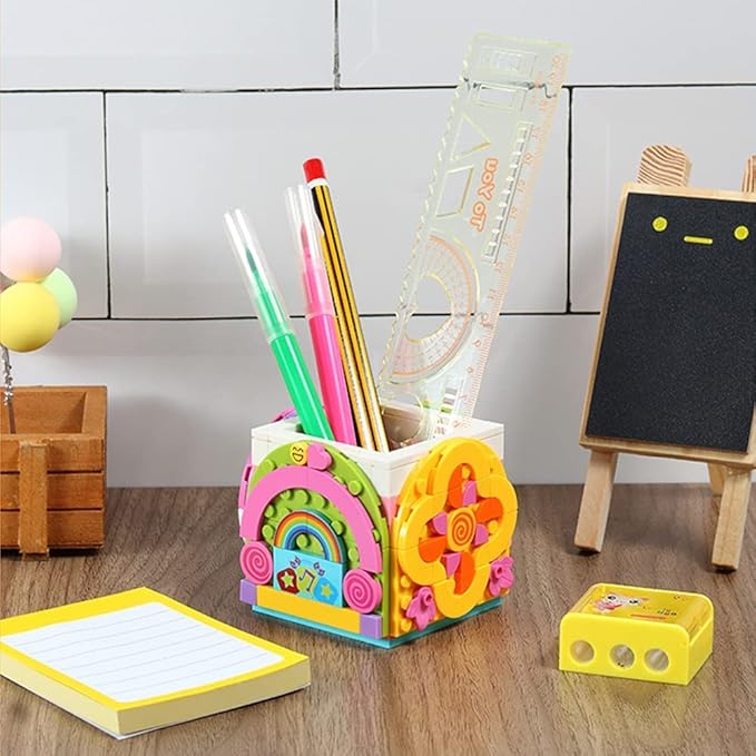 SIENON Dots Rainbow Pencil Holder, DIY Creative Craft Decorations Kit, Bricks Pen Holder, Building Blocks Pencil Jewelry Organizer Box, Fun Craft Kit Dots Construction Toys for Birthday Christmas Gift