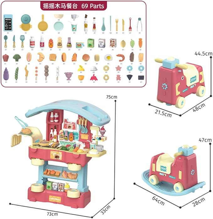 Kitchen Playset, 3 in 1 Kitchen Pretend Play, 68 PCS Realistic Cooking Accessories, Sounds, Lightnd, Running Water，Ideal Gift for Boys and Girls