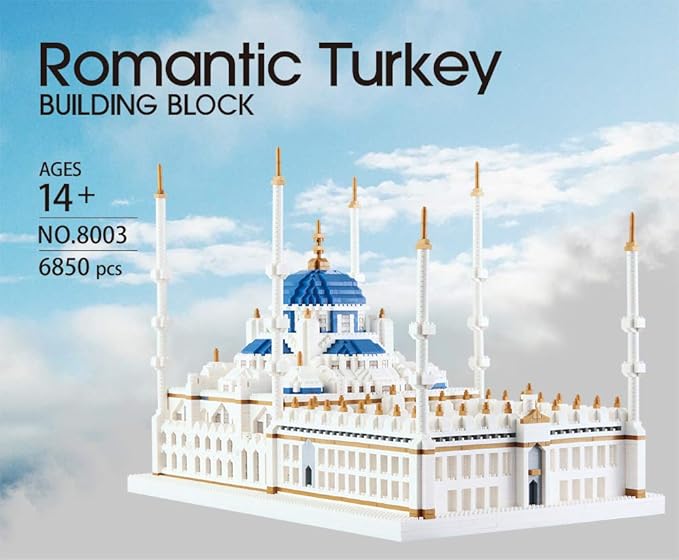 Micro Building Blocks Set 6850 Pcs Blue Mosque Miniature World Landmark Architectural Construction Model for Adult and Children Age of 14+