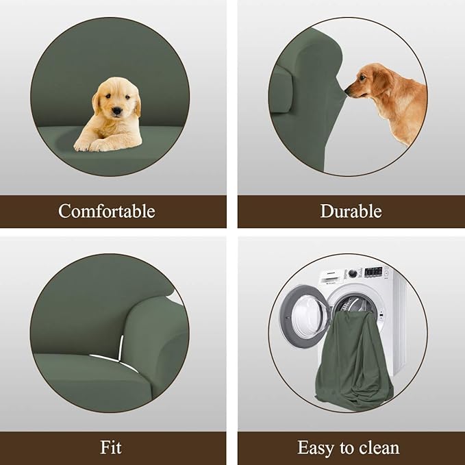 Easy-Going 4 Pieces Microfiber Stretch Recliner Slipcover – Spandex Soft Fitted Sofa Couch Cover, Washable Furniture Protector with Elastic Bottom for Kids,Pet (Greyish Green)