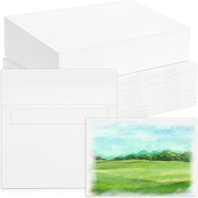 Prudiut 60 Sets Watercolor Paper with Envelopes, 140 lb/300 GSM NOT FOLDABLE Watercolor Paper Cards Blank Watercolor Postcards for Christmas Greeting Cards, Wedding Invitations, Thank You Cards