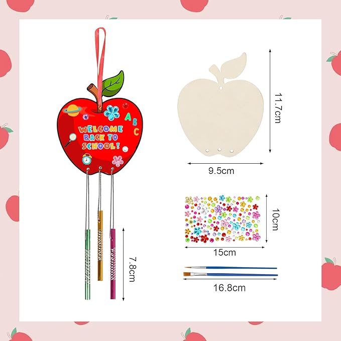 Fennoral 9 Pack Wind Chime Kit for Kids Make Your Own Apple Wind Chime for Girls Boys Back to School Craft DIY Paint Apple Craft for First Day of School Ornaments Classroom Decoration Art Activity