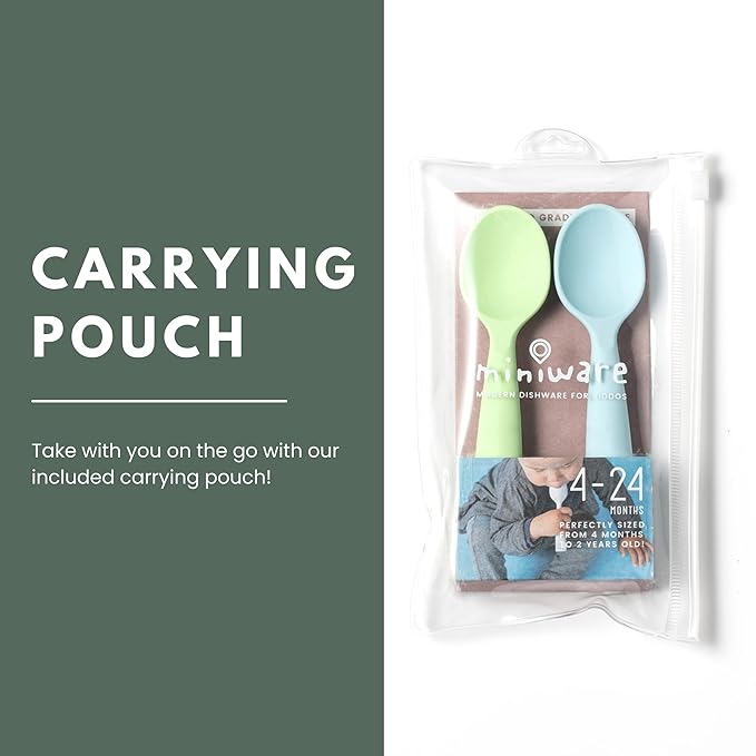 Miniware Silicone Baby Spoon for Training - BPA Free Baby Utensils - Baby Spoons Self Feeding 6 Months | 100% Food Grade Silicone - Modern & Dishwasher Safe Toddler Spoons (Aqua and Key Lime)