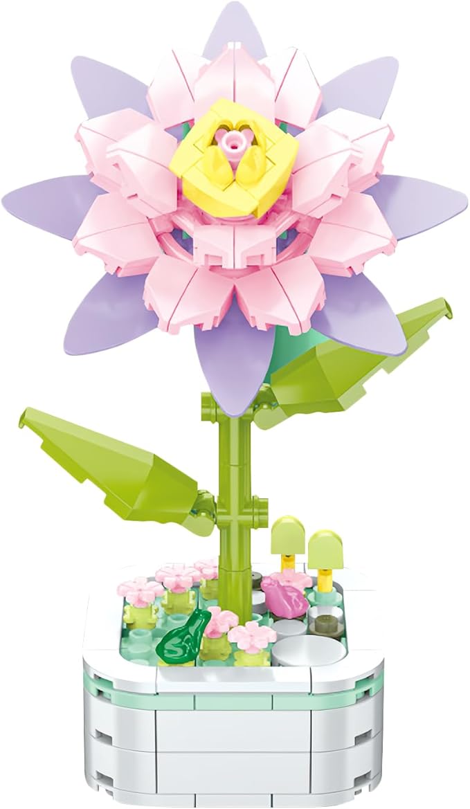 Flower Bouquet Building Set with Base, Flower Building Set Artificial Plant Flowers Building Blocks for Home Office Decor, Birthday Gifts, Desktop Trinkets Age 6+