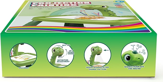 Drawing Projector for Kids, Drawing Board with Music, Color Pens, Pencils, Crayons, Scrapbook, Dinosaur Sticker Book, Ideal Toy for 3+ Year Old Girls & Boys (Dinosaur Kit)