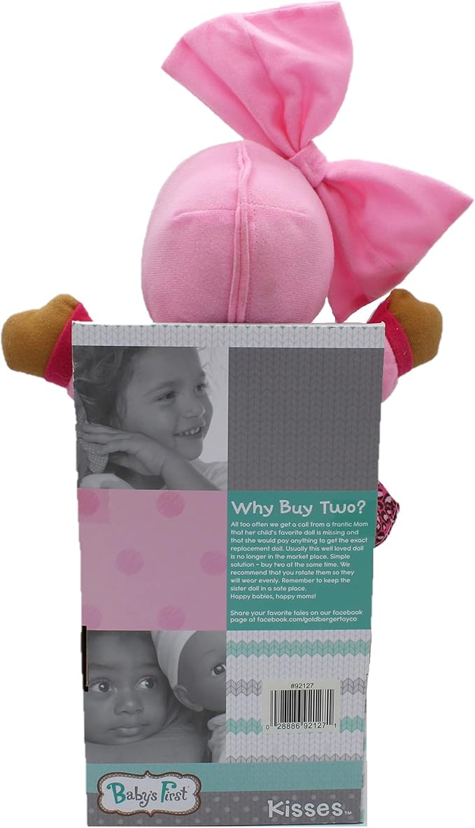 Baby's First Soft & Cuddly Baby Kisses African American Doll - Dressed in Print Top and Leggings - Press her Tummy for a Sweet Kisses Sounds and Says I Love You