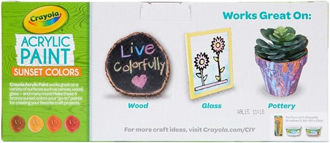 Crayola Paint Set in Sunset Colors, Multi-Surface Craft Paints, Painting Supplies, 4 Count