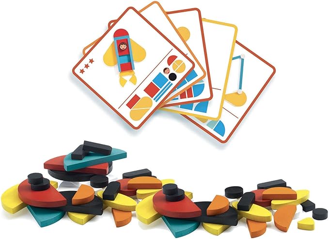 DJECO Ze Geovroum Construction Wooden Game - Educational Vehicle Puzzle for Toddlers & Kids - Fun & Challenging Activity for Friends & Family - Colorful Wooden Toy for Children 3+ Years Girls & Boys