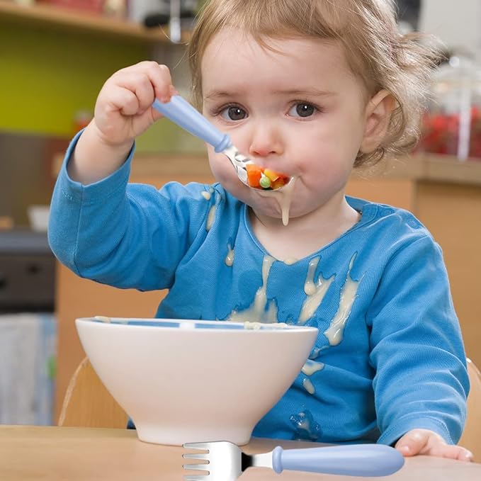 Pimoys 6 Pieces Toddler Utensils Kids Silverware Baby Forks and Spoons Set, Stainless Steel Childrens Safe Flatware Metal Kids Cutlery Set with Round Handle, Dishwasher Safe