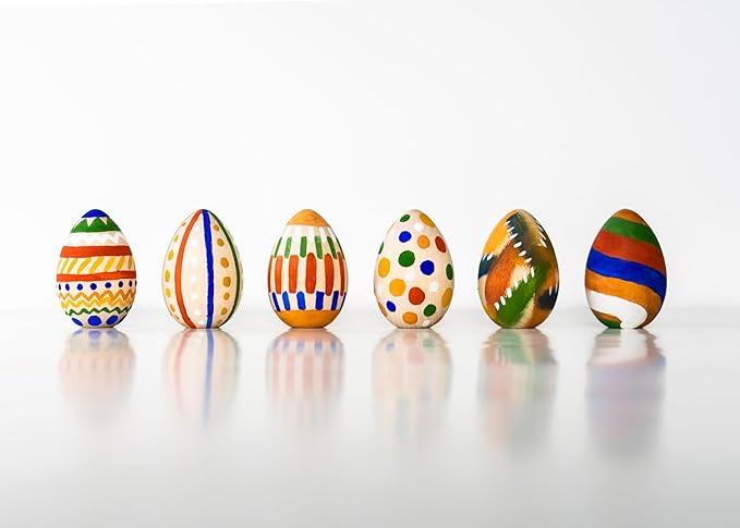 Natural Earth Paint Wooden Egg Kit – 6 Non-Toxic, Eco-Friendly Paints & Bamboo Brush – Easter Egg Decorating & Craft Set – Compostable Packaging, Safe for Kids & Adults