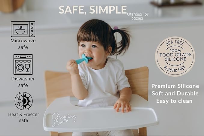 Growing Love Baby Spoons Set, Self Feeding 6 months, Pre-Spoon, Baby utensils, training spoon, cuchara bebe, blw, 100% silicone