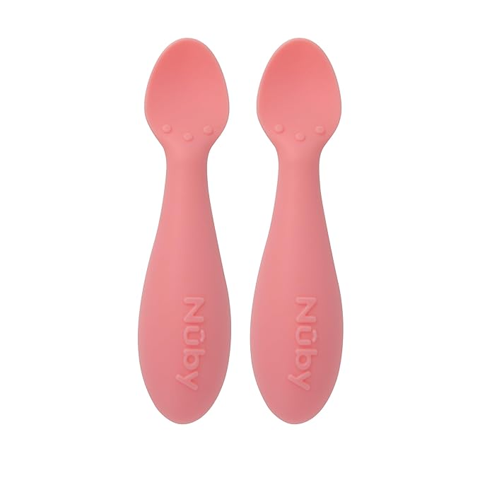 Nuby Silicone Mini Spoons - (2-Pack) Baby-Led Weaning Spoons for Babies - 4+ Months - Pink