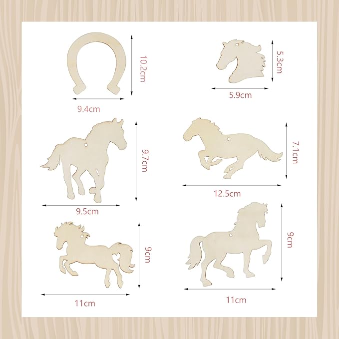 Fennoral 30 Pack Wooden Horse Craft for Kids Unfinished Wooden Cutouts Horse Horseshoes for Girls Boys Paint You Own Horse Dream Catcher Craft for Kids DIY Art Activity Party Favors Decoration