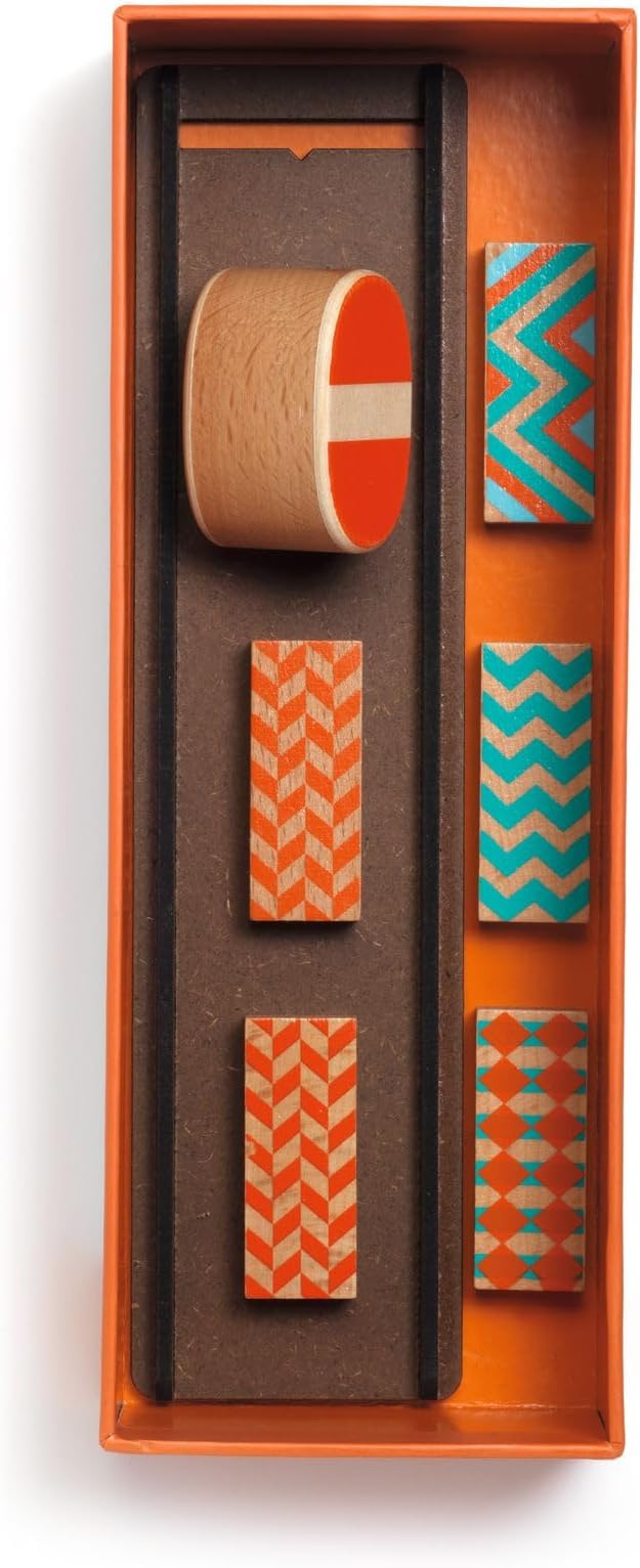 DJECO Zig & Go Culbuto Wooden Domino Set (7pcs) - Domino Construction Set for Kids - Fun & Challenging Activity for Friends & Family - Wooden Chain Reaction Game for Children 8+ Years Girls & Boys